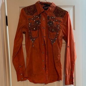 Roar Orange Embellished Western Shirt